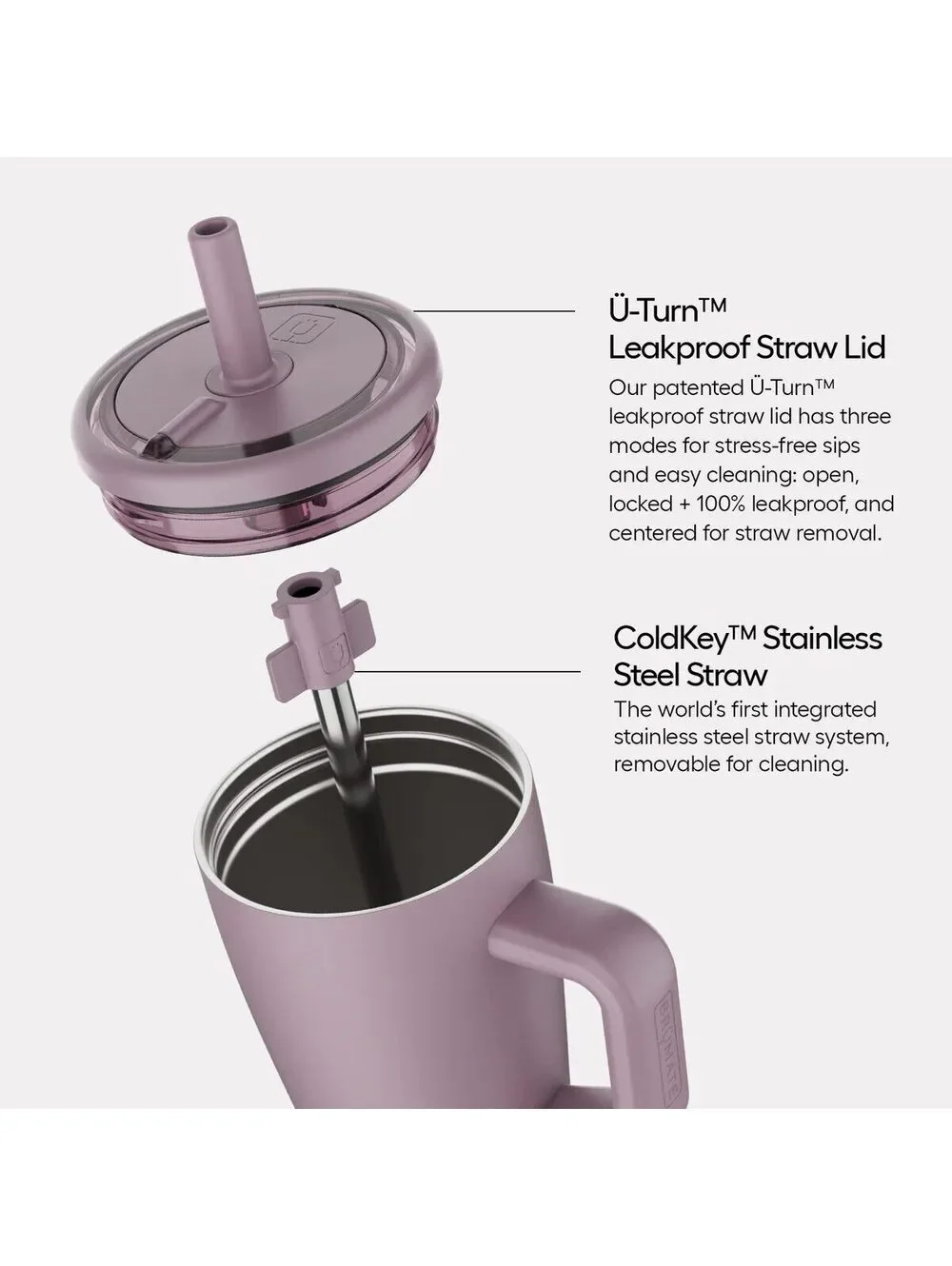 BrüMate Era 30 oz Leakproof Insulated Tumbler Mauve Handle Straw Cup